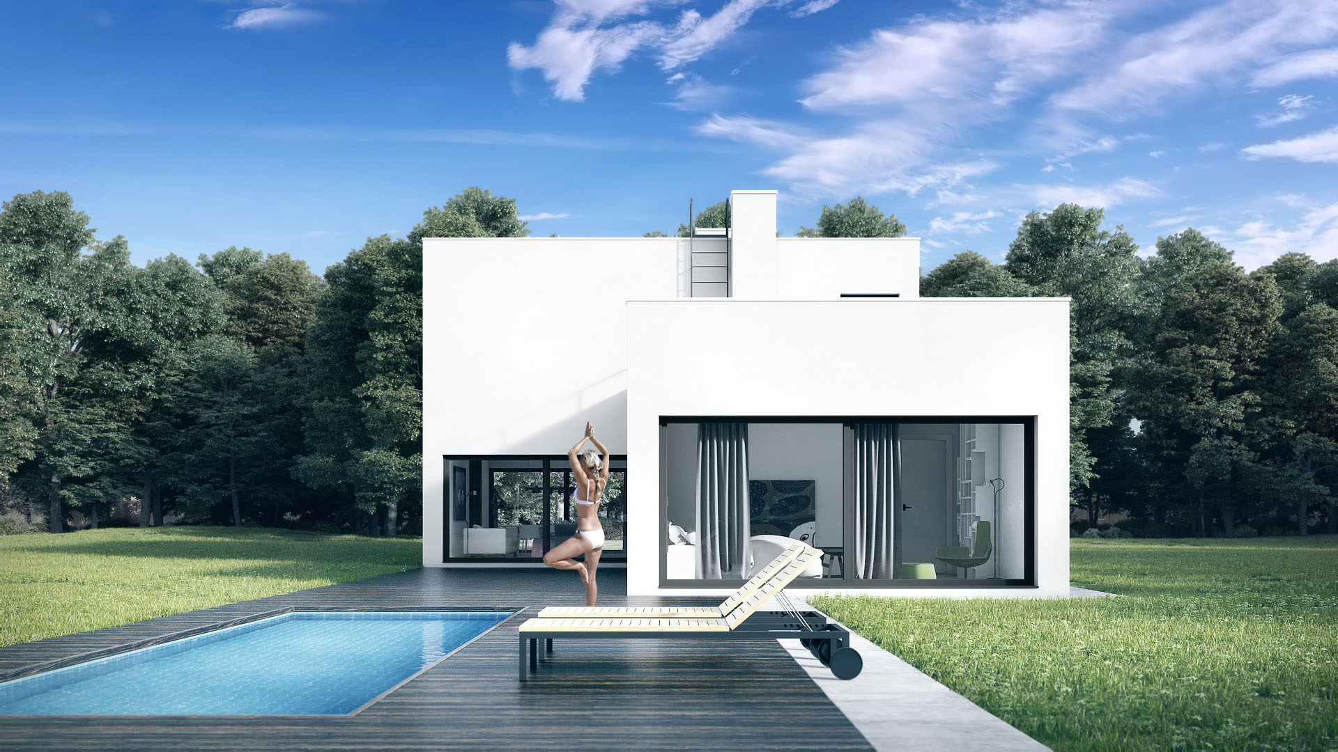 Modern Minimal Design White House Pool View 